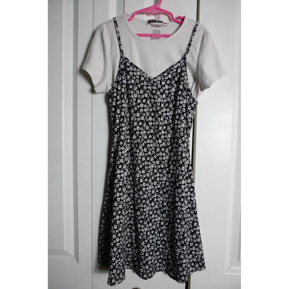 Ollie Belle Dress Set Size 12 90s Aesthetic Floral Ditsy Black White Tee